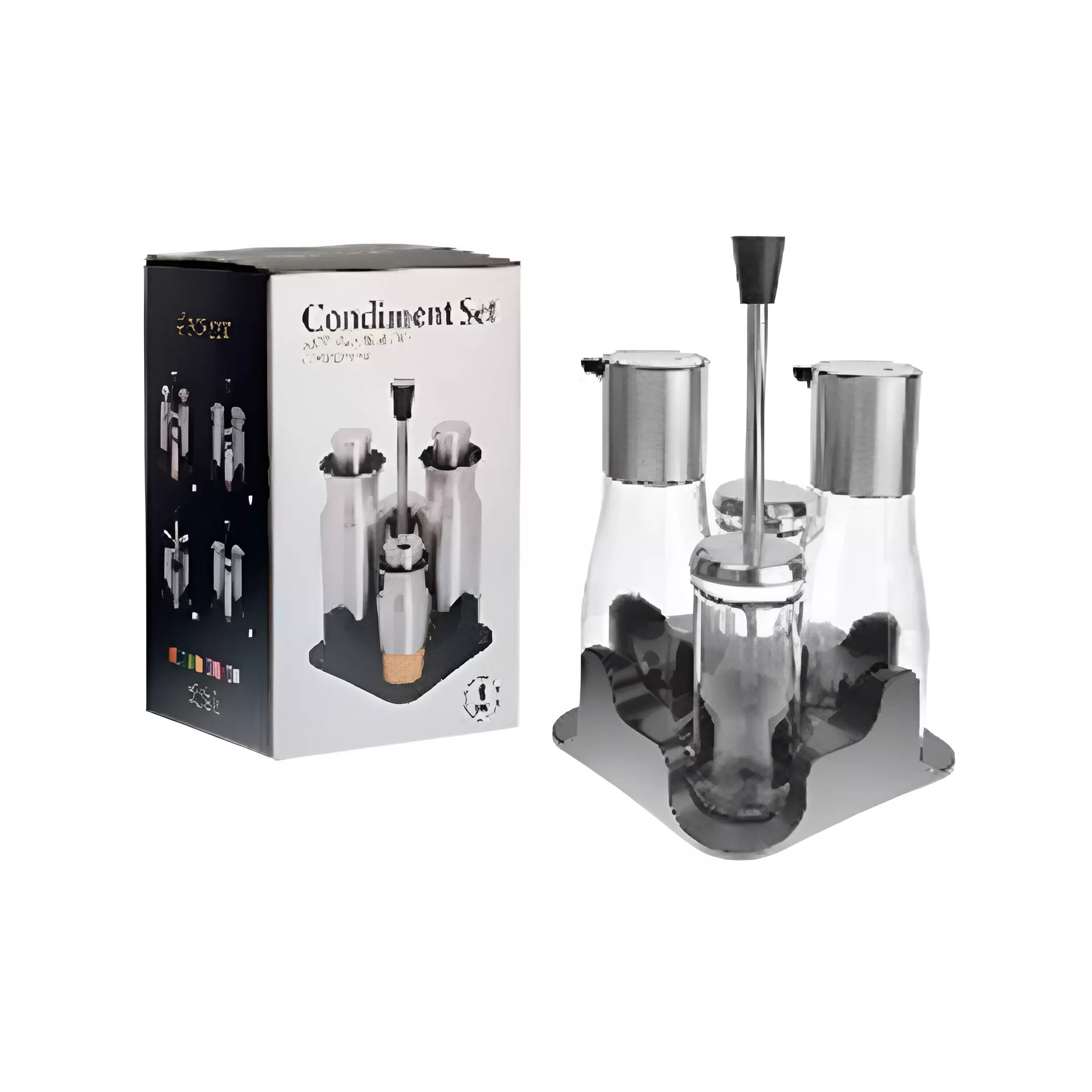 CONDIMENTEROS 4 PCS 739-40147 NEGRO/PLATEADO/TRANSPARENTE