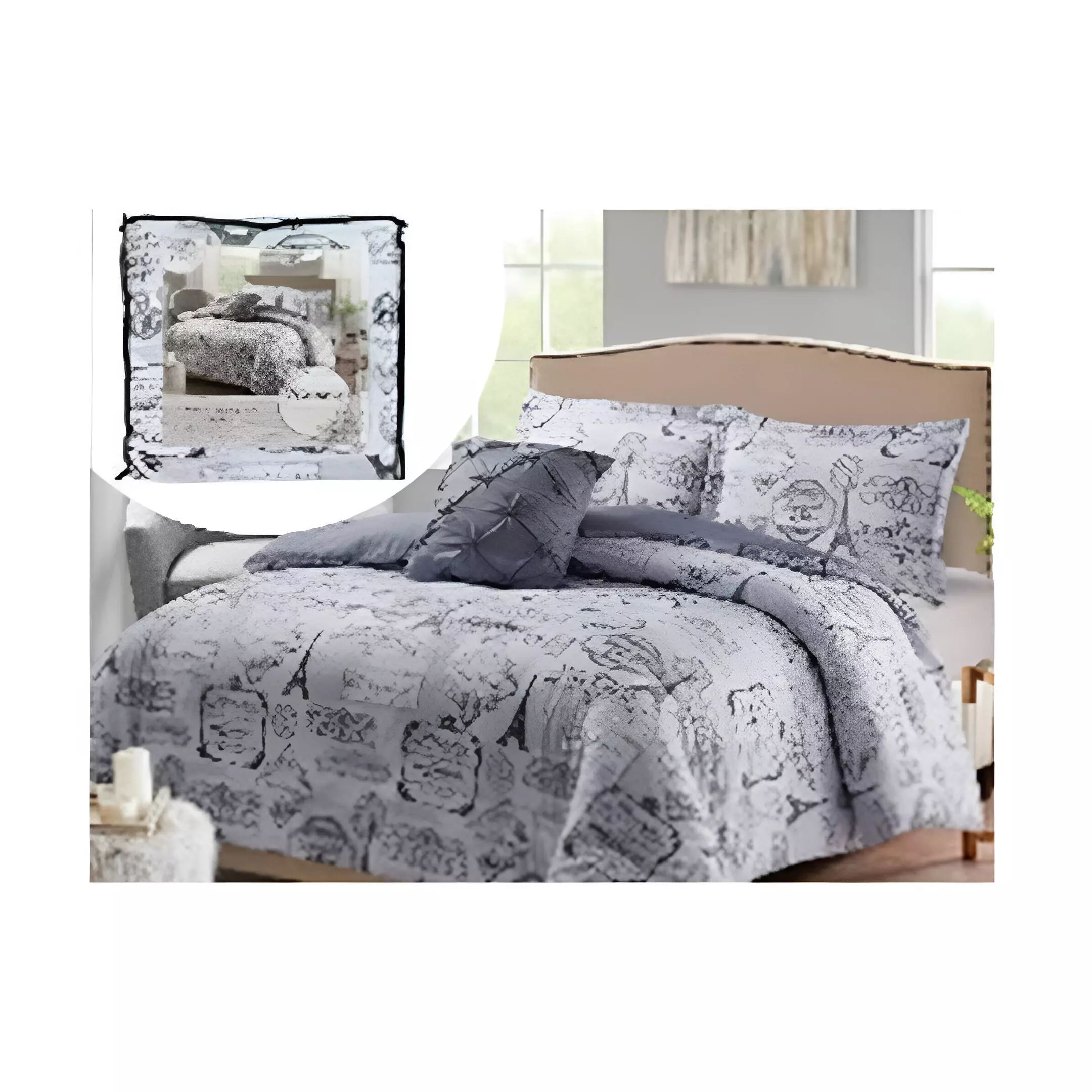 COMFORTER QUEEN 4PZAS 88" X 88" BCSQ41464BU 724-1442017 BLANCO/GRIS