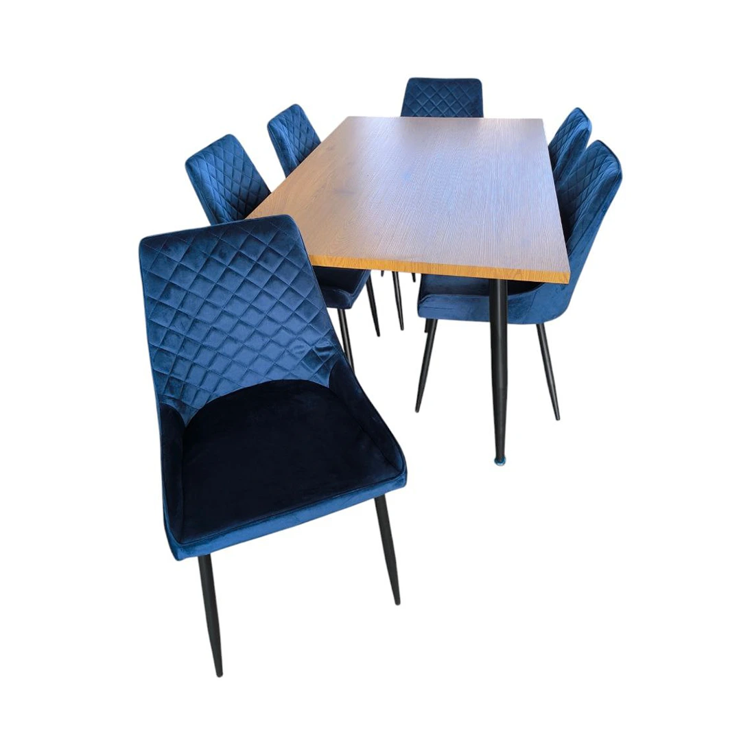 COMEDOR DUQUESA RECT. C/MADERA DE 6 SILLAS AZUL  IGS0032