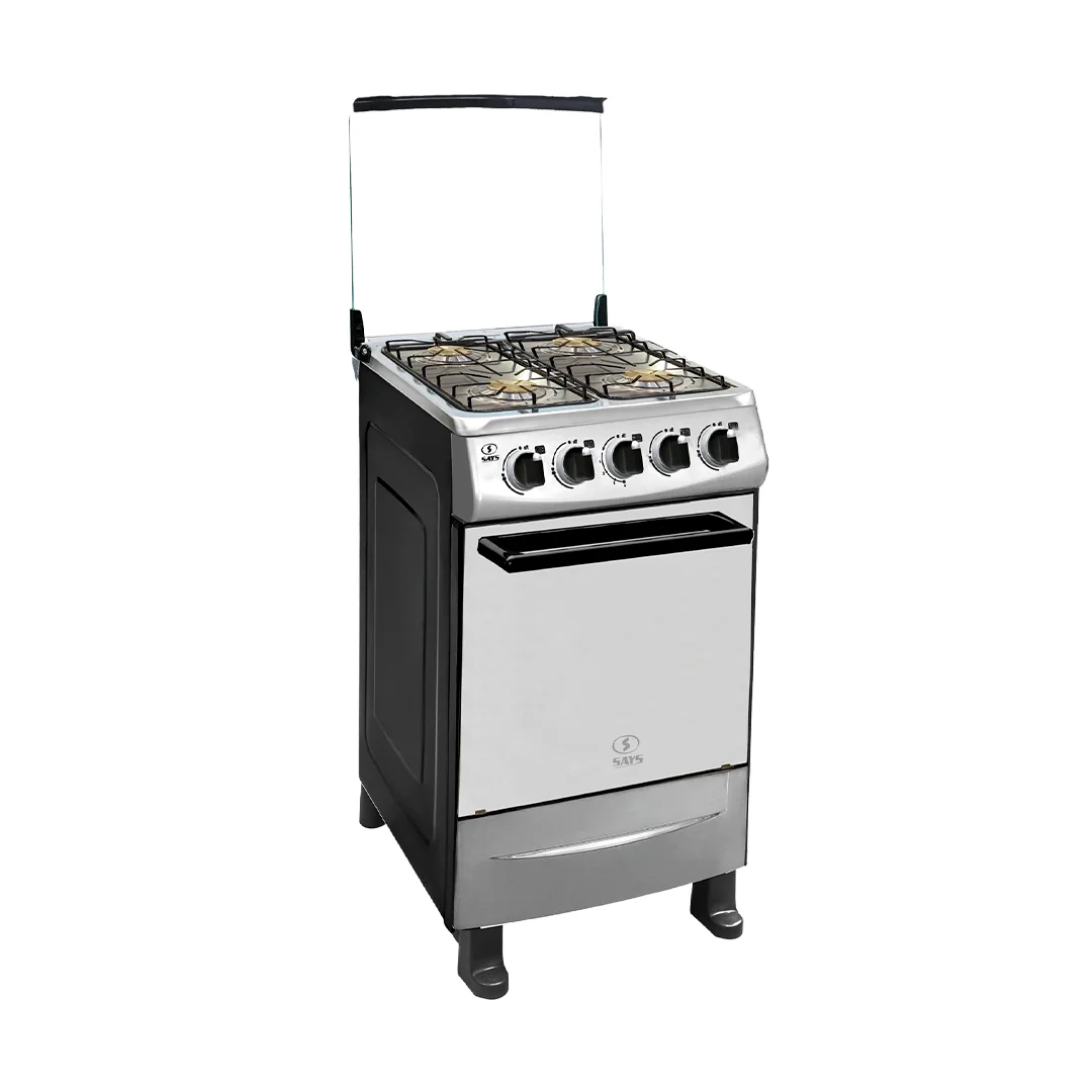 COCINA SAYS 20" 4Q. CGA-204BUBK REJILLA HIERRO FUND. ENCEN. ELECT A GAS TVIDRIO NEGRO/ACERO