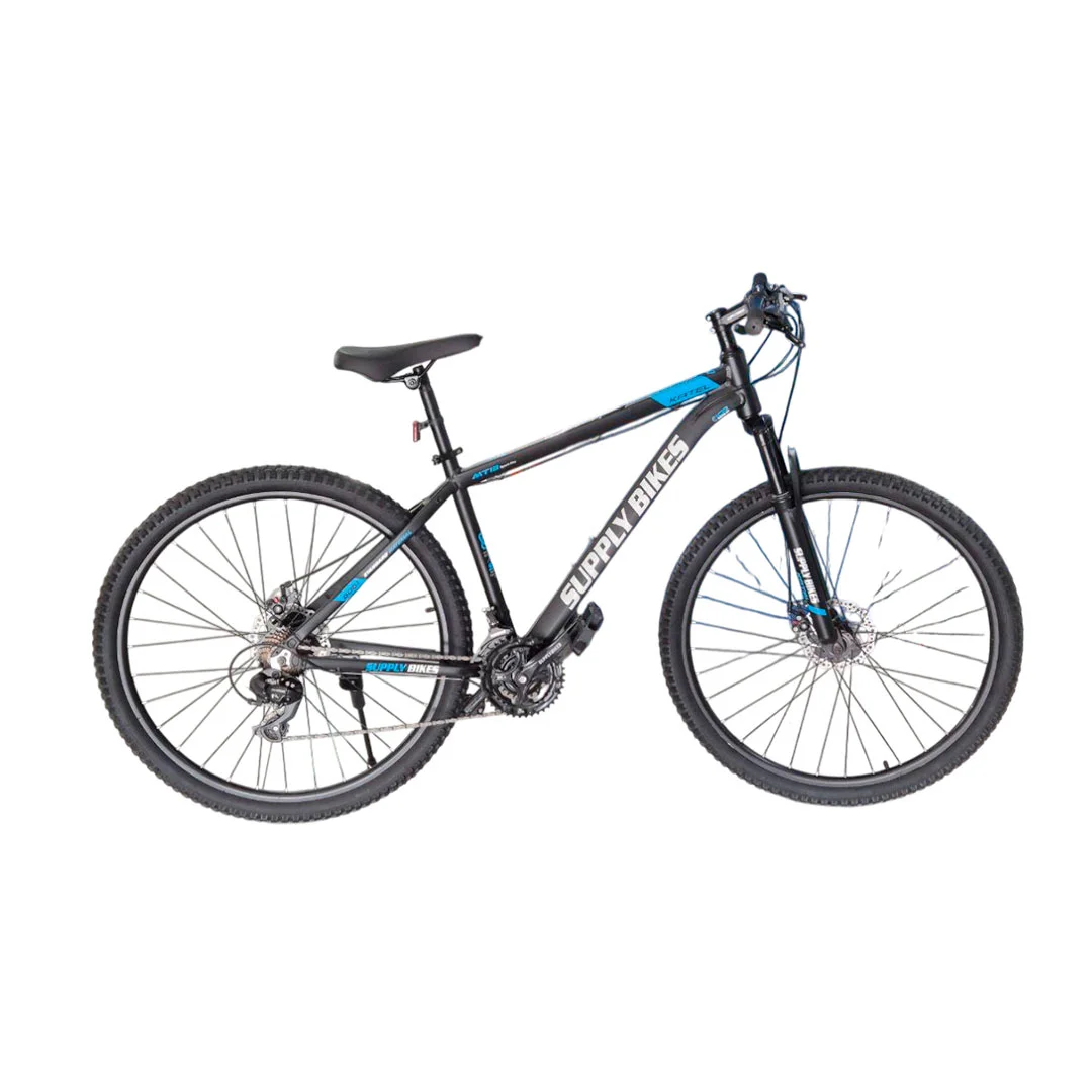 BICICLETA RIN 29 MTB SUPPLY BS014 NEGRO/AZUL CUADRO ACERO FRENO DISCO