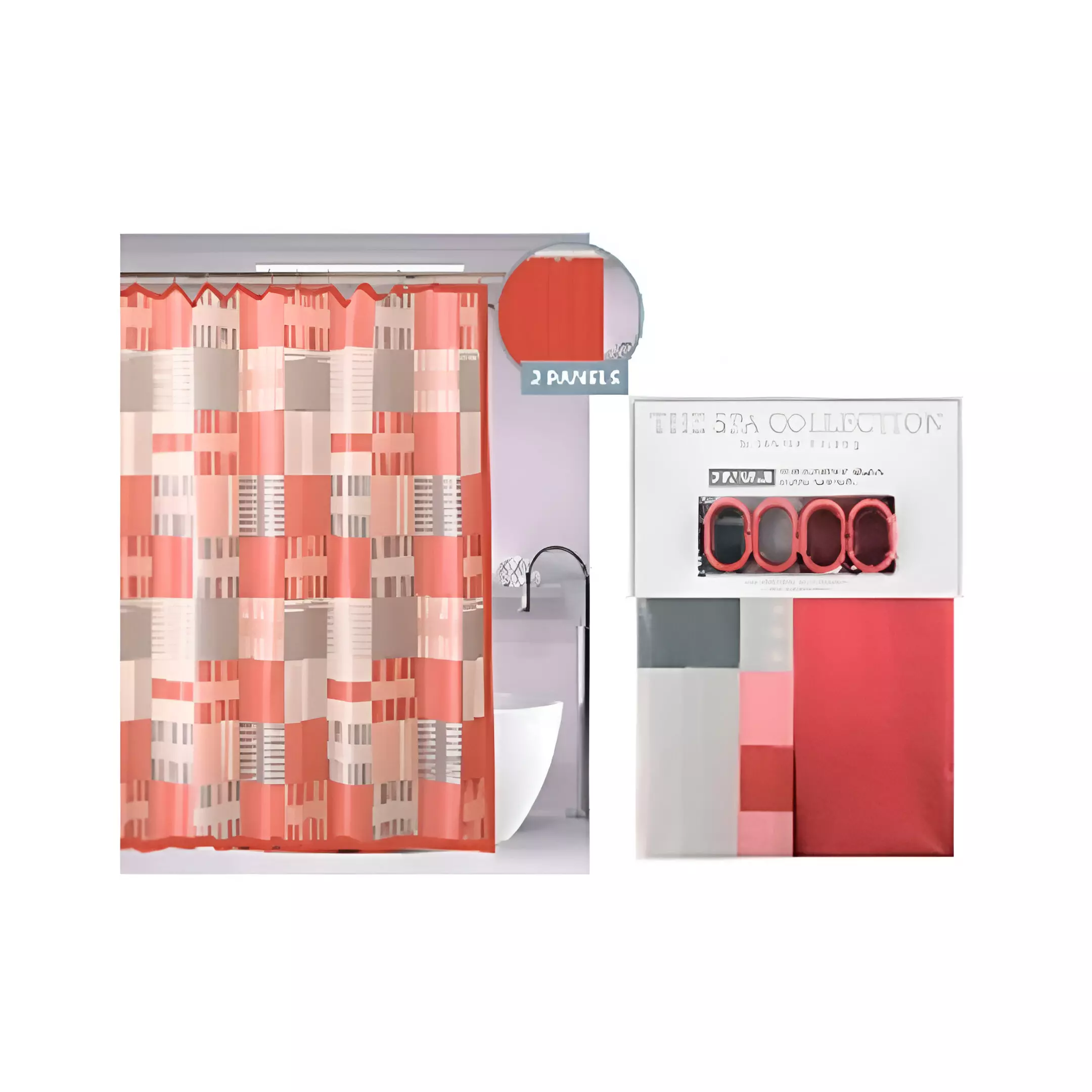 CORTINA P/ BAÑO 14 PZAS 180X180CM 711-1438373 CORAL/GRIS