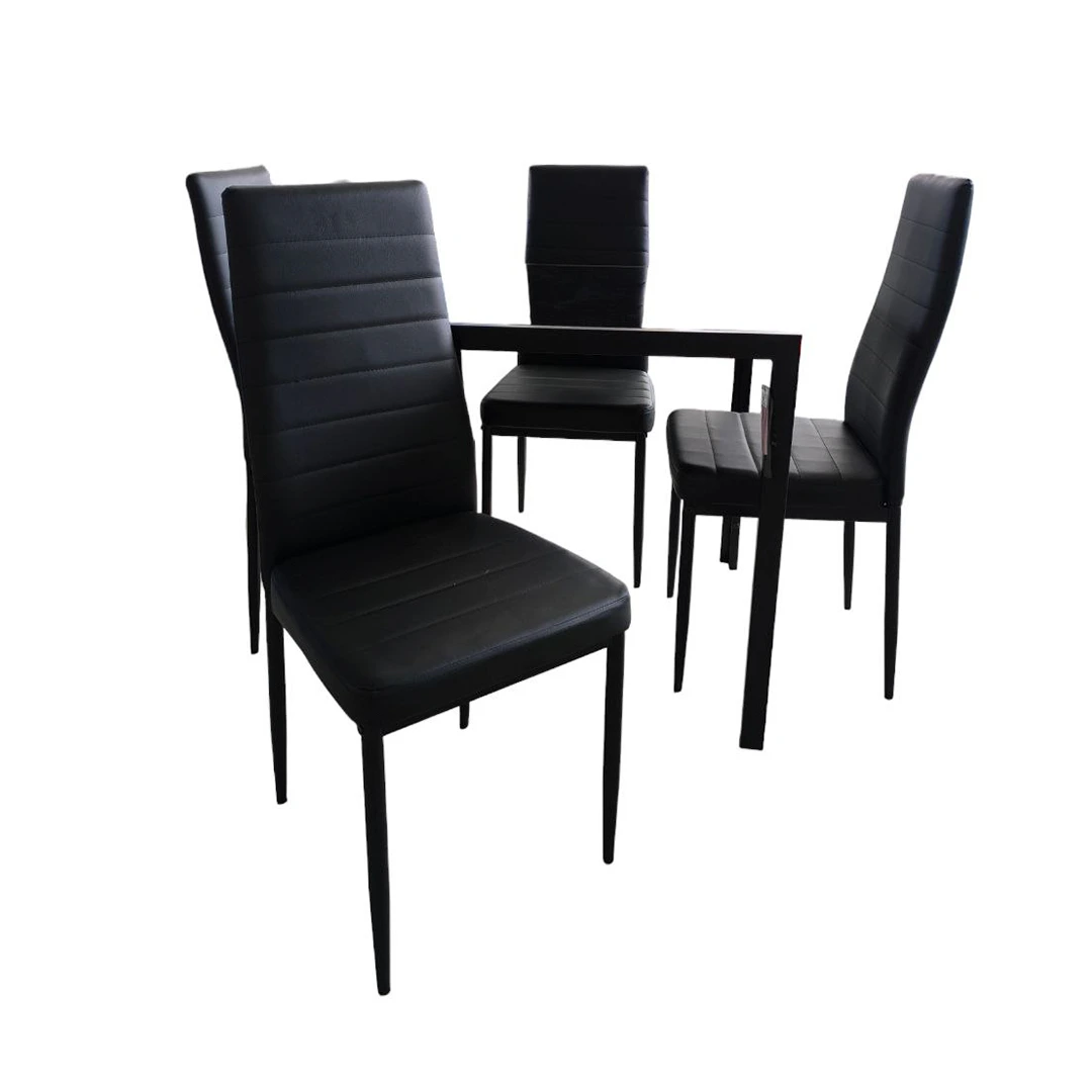 COMEDOR LUNA CUADRADO NEGRO DE 4 SILLAS CROMADAS  IGS0021