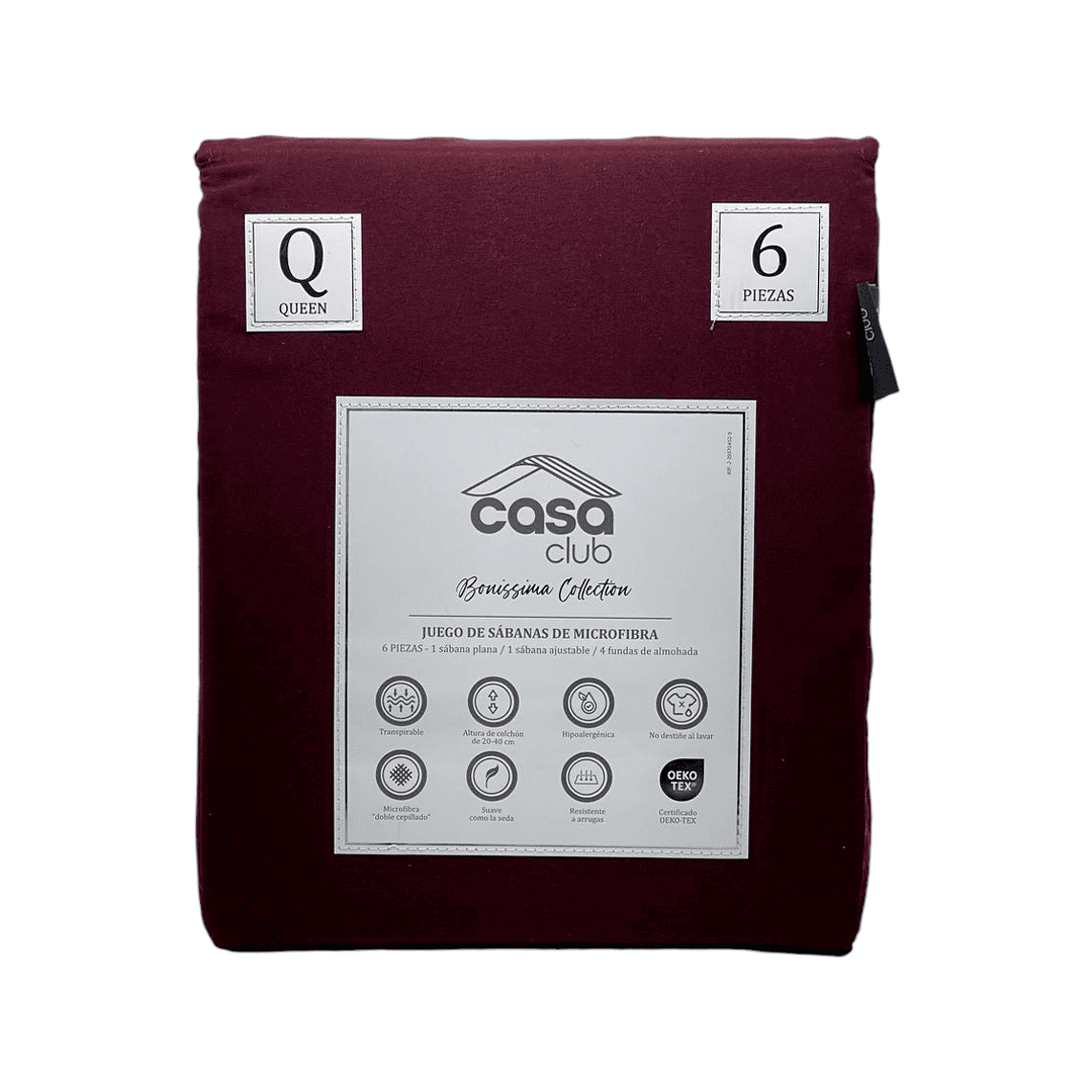 JUEGO DE SABANA CASA CLUB QUEEN UNICOLOR 6 PIEZAS SLCBQ-611